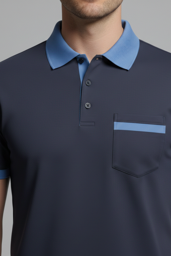 Men's Polo Shirt with Button Fastening and Chest Pocket