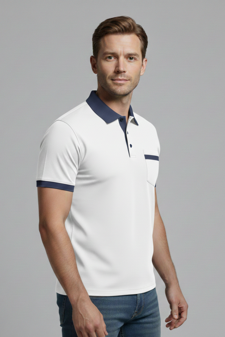 Men's Polo Shirt with Button Fastening and Chest Pocket