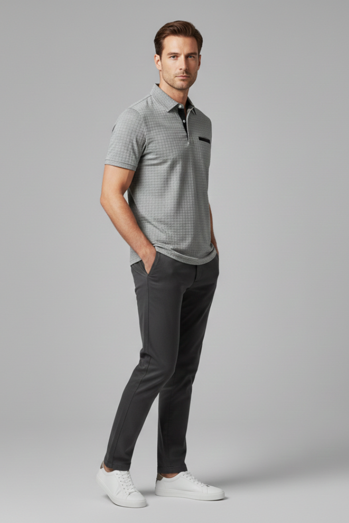 Men's Polo Shirt with Button Placket and Chest Pocket