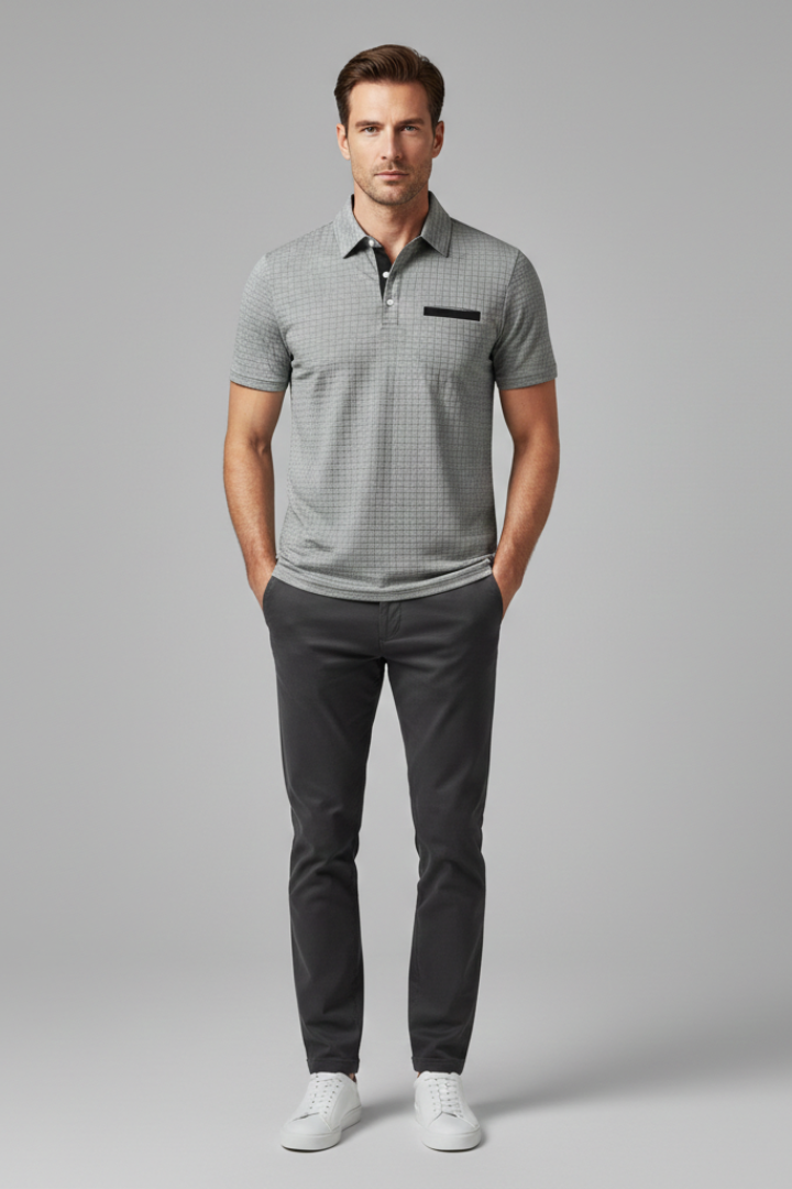 Men's Polo Shirt with Button Placket and Chest Pocket
