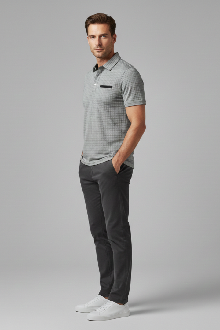 Men's Polo Shirt with Button Placket and Chest Pocket