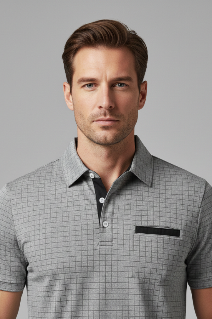 Men's Polo Shirt with Button Placket and Chest Pocket