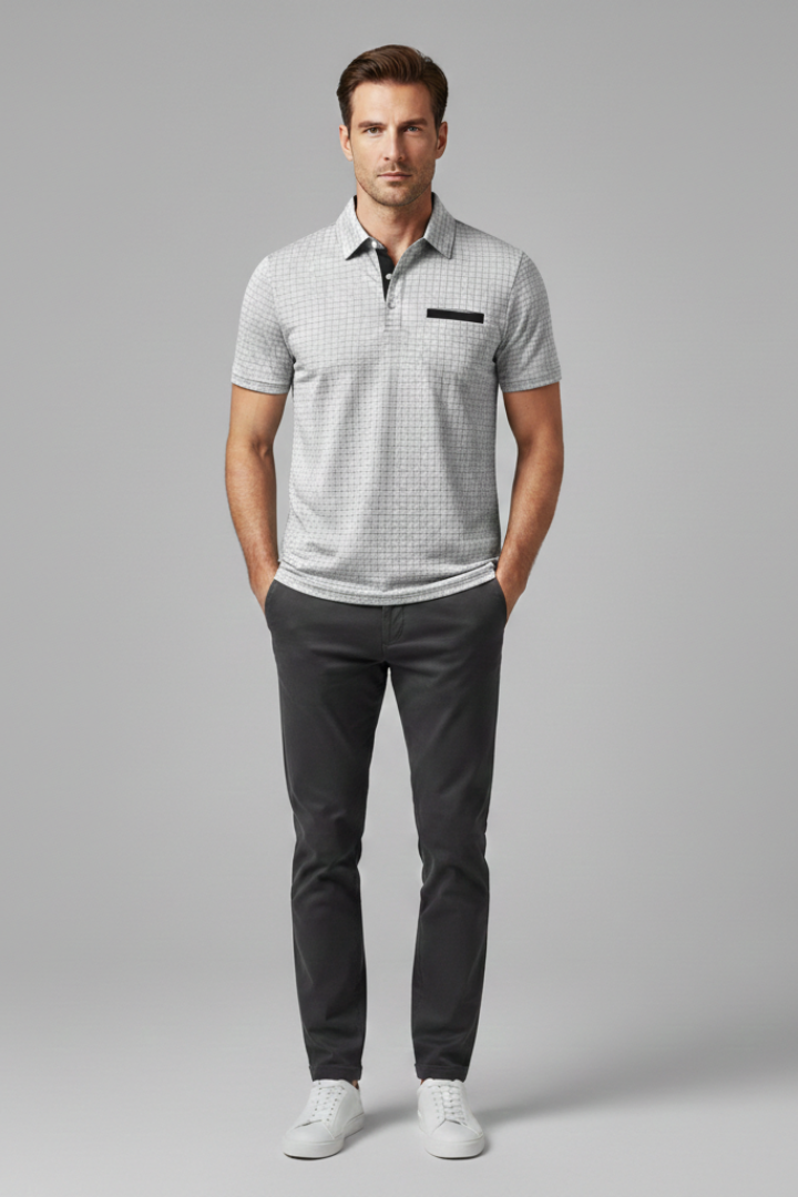 Men's Polo Shirt with Button Placket and Chest Pocket