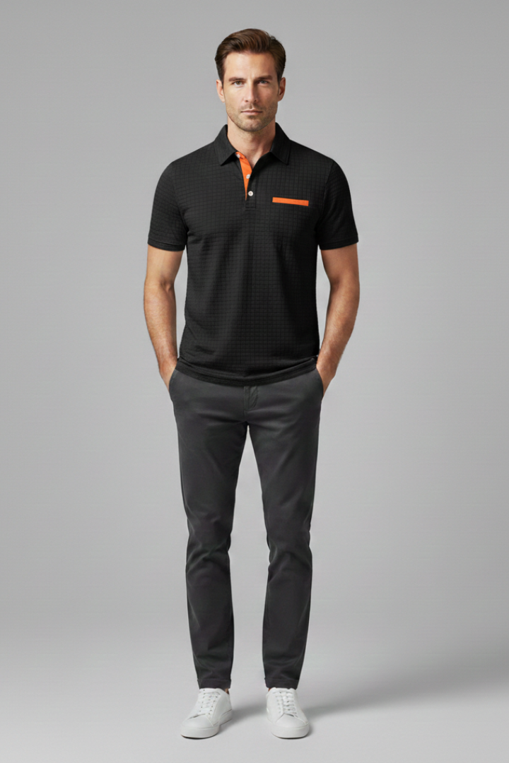 Men's Polo Shirt with Button Placket and Chest Pocket