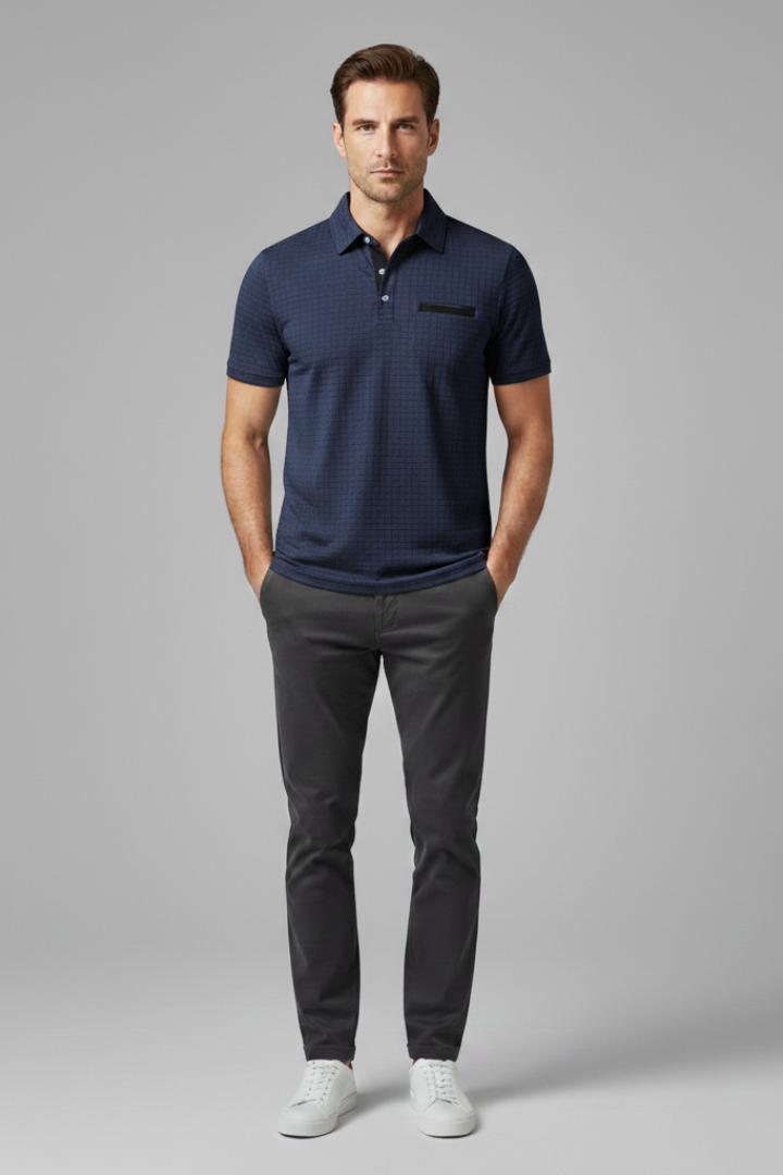 Men's Polo Shirt with Button Placket and Chest Pocket