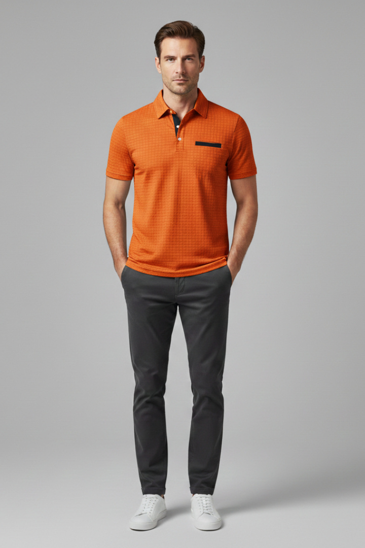 Men's Polo Shirt with Button Placket and Chest Pocket