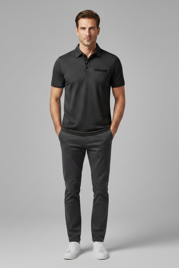 Men's Polo Shirt with Button Placket and Chest Pocket