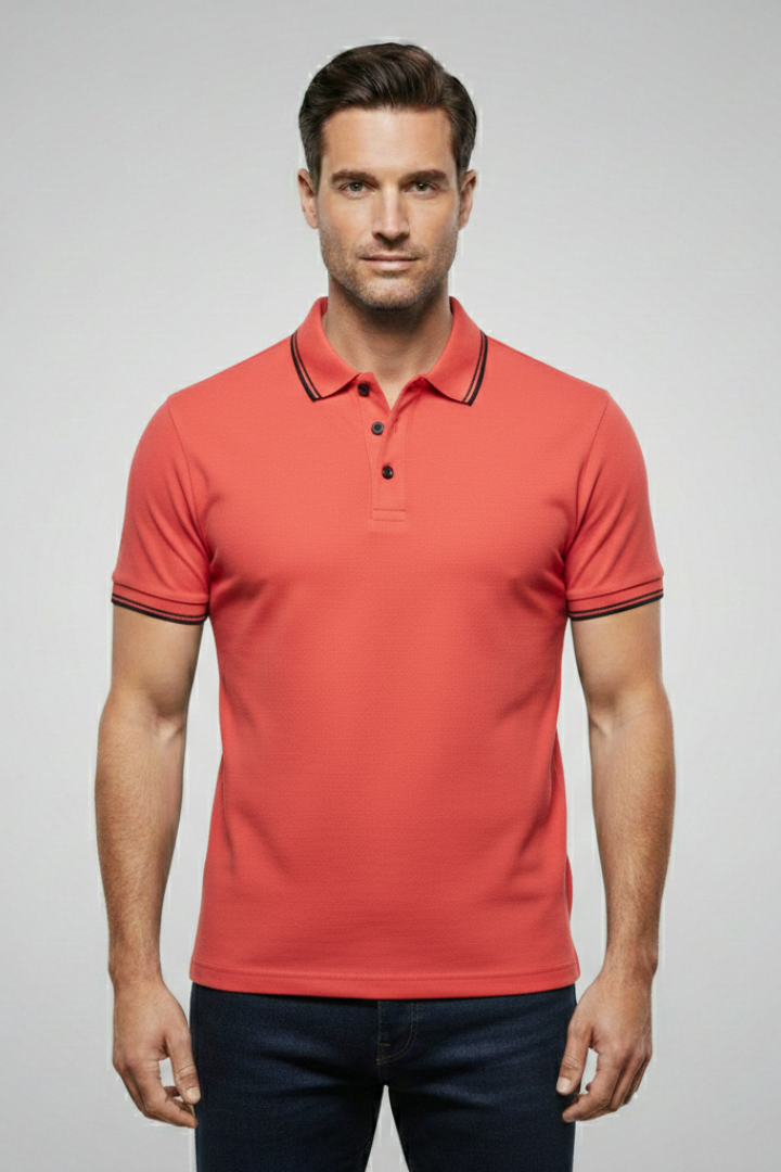 Men's Polo Shirt with Collared Neck and Button Fastening