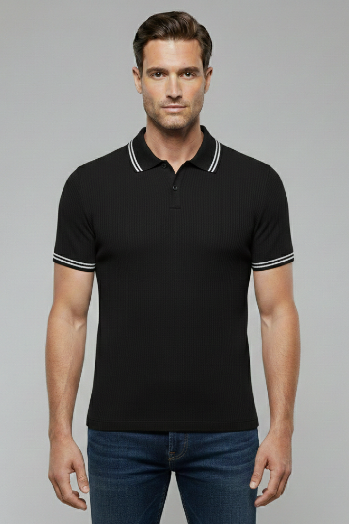Men's Polo Shirt with Collared Neck and Button Fastening