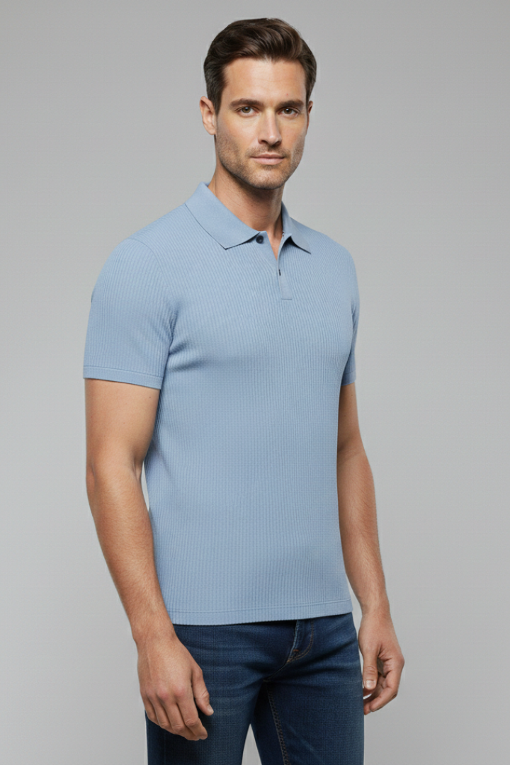 Men's Polo Shirt with Collared Neck and Button Fastening