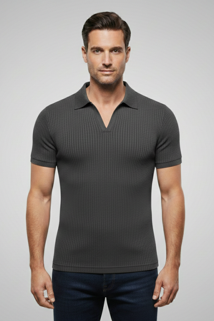 Men's Polo Shirt with Collared Neck and Ribbed Texture