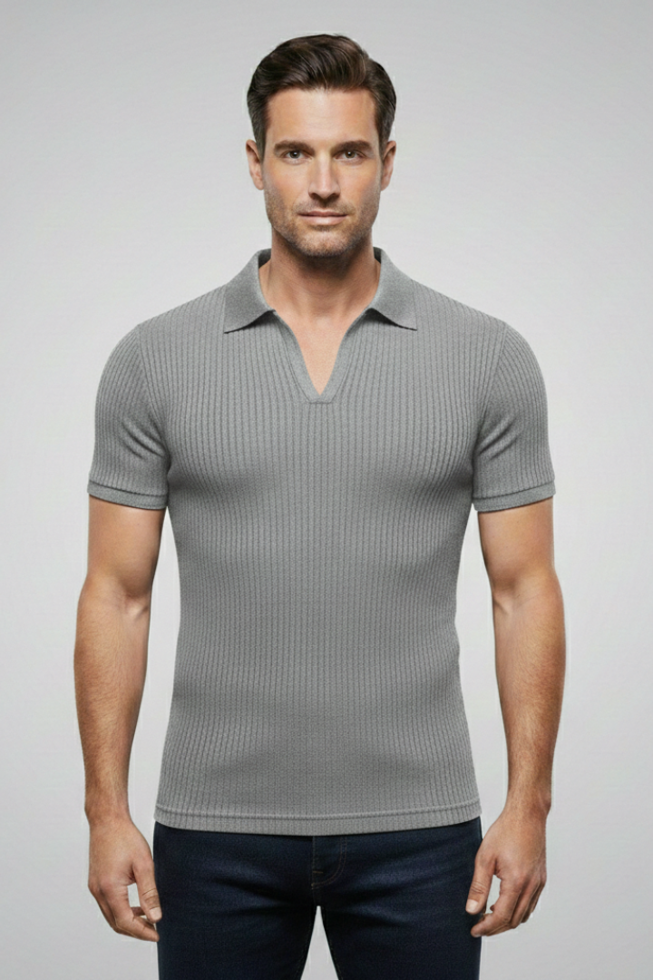 Men's Polo Shirt with Collared Neck and Ribbed Texture