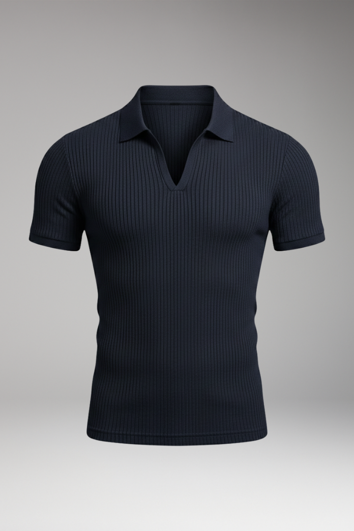 Men's Polo Shirt with Collared Neck and Ribbed Texture