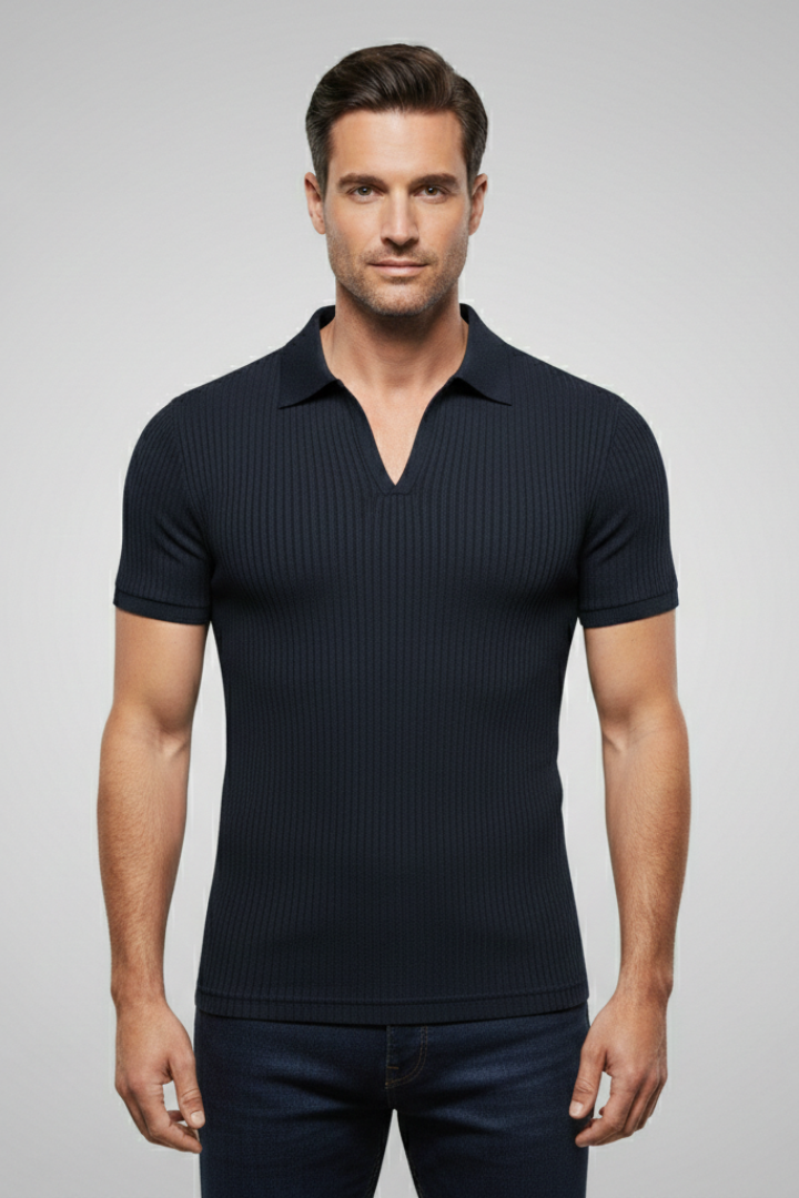 Men's Polo Shirt with Collared Neck and Ribbed Texture