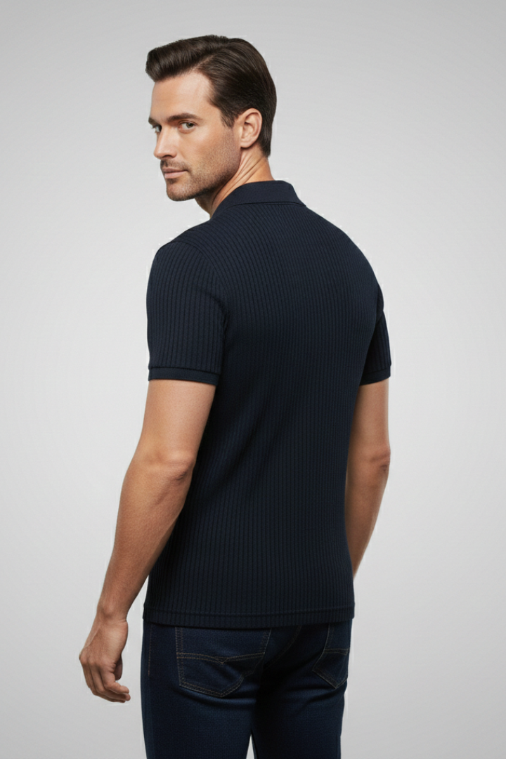 Men's Polo Shirt with Collared Neck and Ribbed Texture
