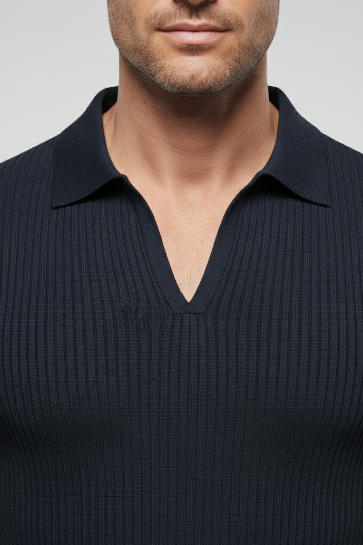 Men's Polo Shirt with Collared Neck and Ribbed Texture