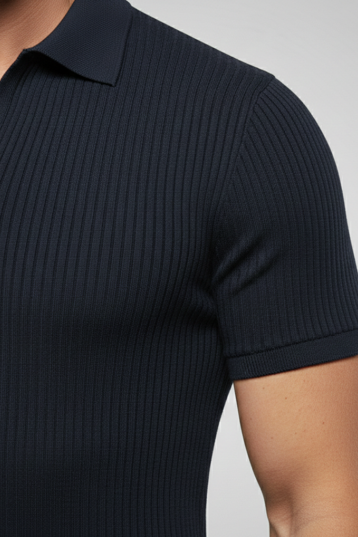 Men's Polo Shirt with Collared Neck and Ribbed Texture