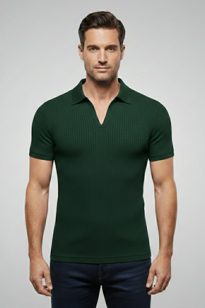 Men's Polo Shirt with Collared Neck and Ribbed Texture