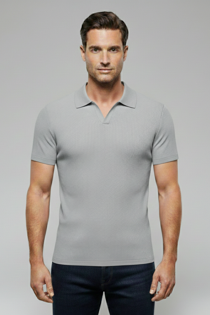 Men's Polo Shirt with V-Neck and Waffle Texture
