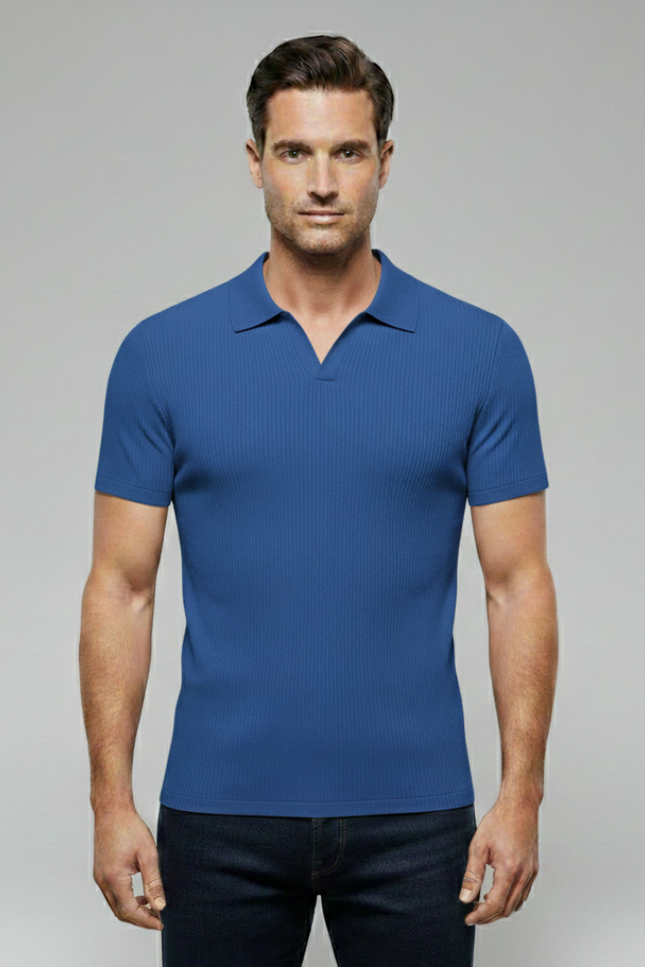 Men's Polo Shirt with V-Neck and Waffle Texture