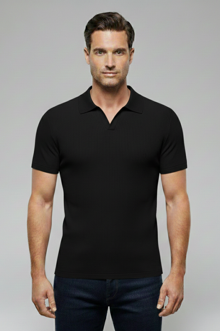 Men's Polo Shirt with V-Neck and Waffle Texture