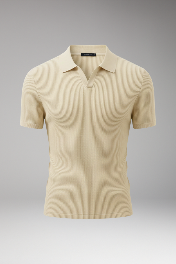 Men's Polo Shirt with V-Neck and Waffle Texture