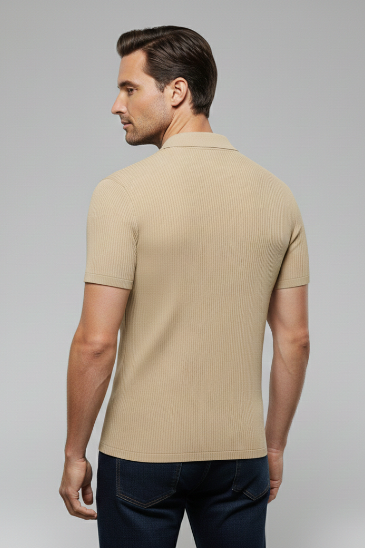 Men's Polo Shirt with V-Neck and Waffle Texture