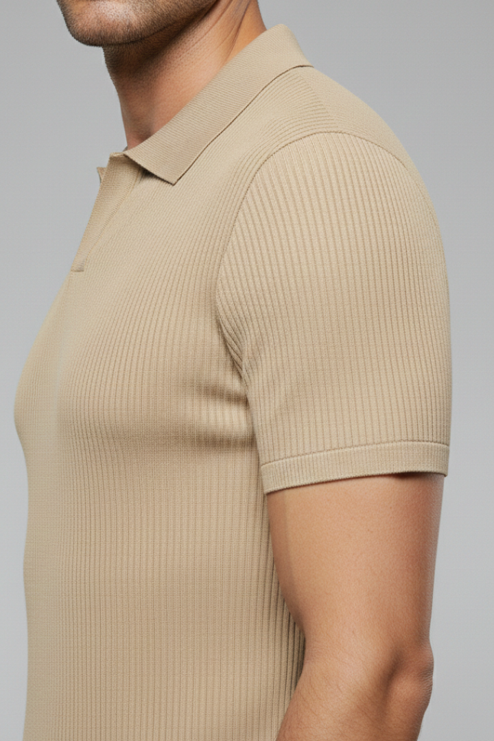 Men's Polo Shirt with V-Neck and Waffle Texture