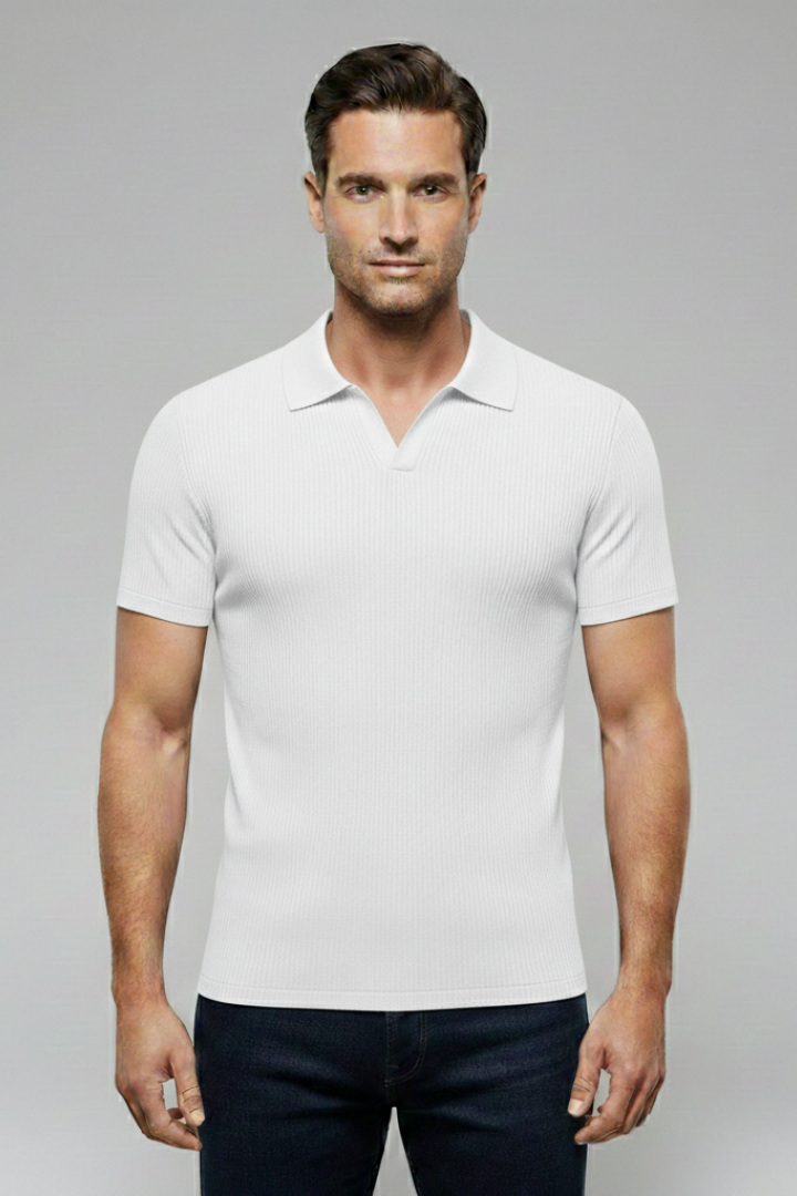 Men's Polo Shirt with V-Neck and Waffle Texture