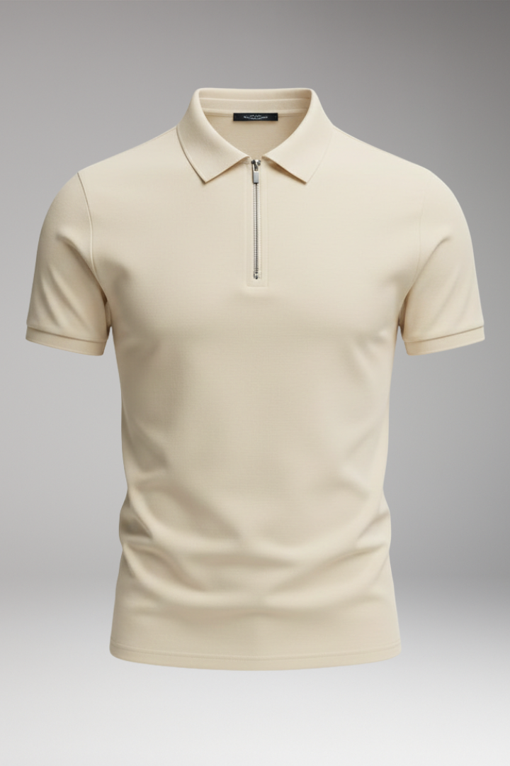 Men's Polo Shirt with Zip Fastening and Collared Neck