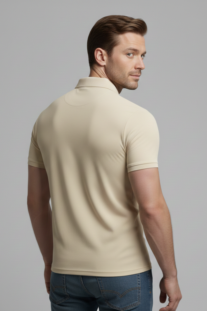 Men's Polo Shirt with Zip Fastening and Collared Neck