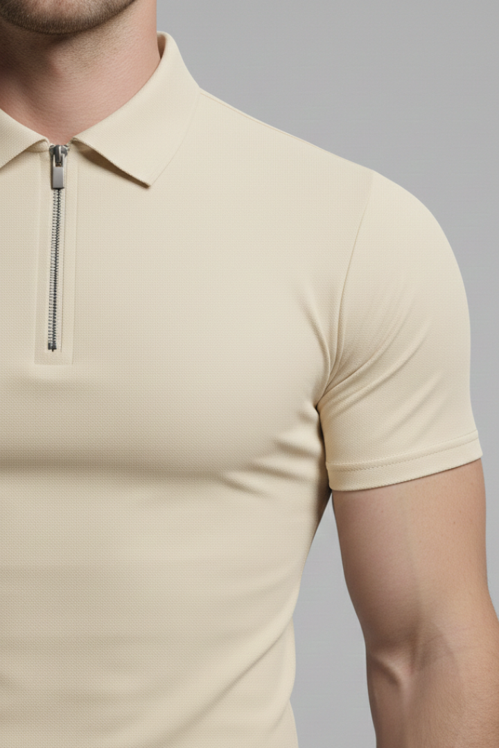 Men's Polo Shirt with Zip Fastening and Collared Neck