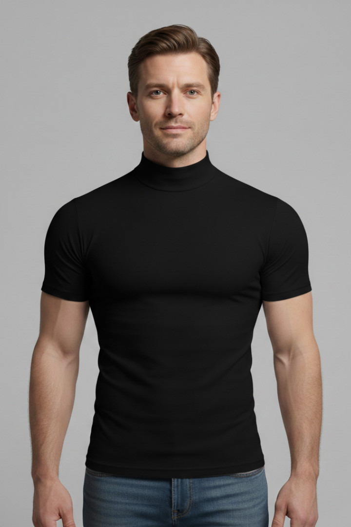 Men's Roll-Neck T-Shirt with Short Sleeves