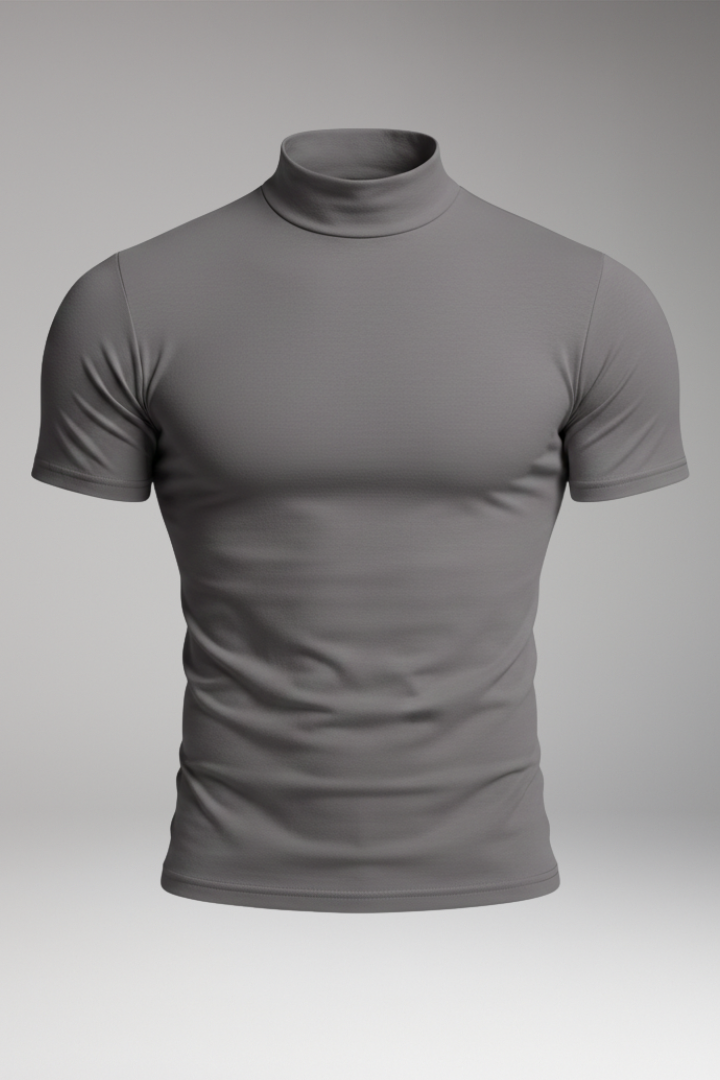 Men's Roll-Neck T-Shirt with Short Sleeves