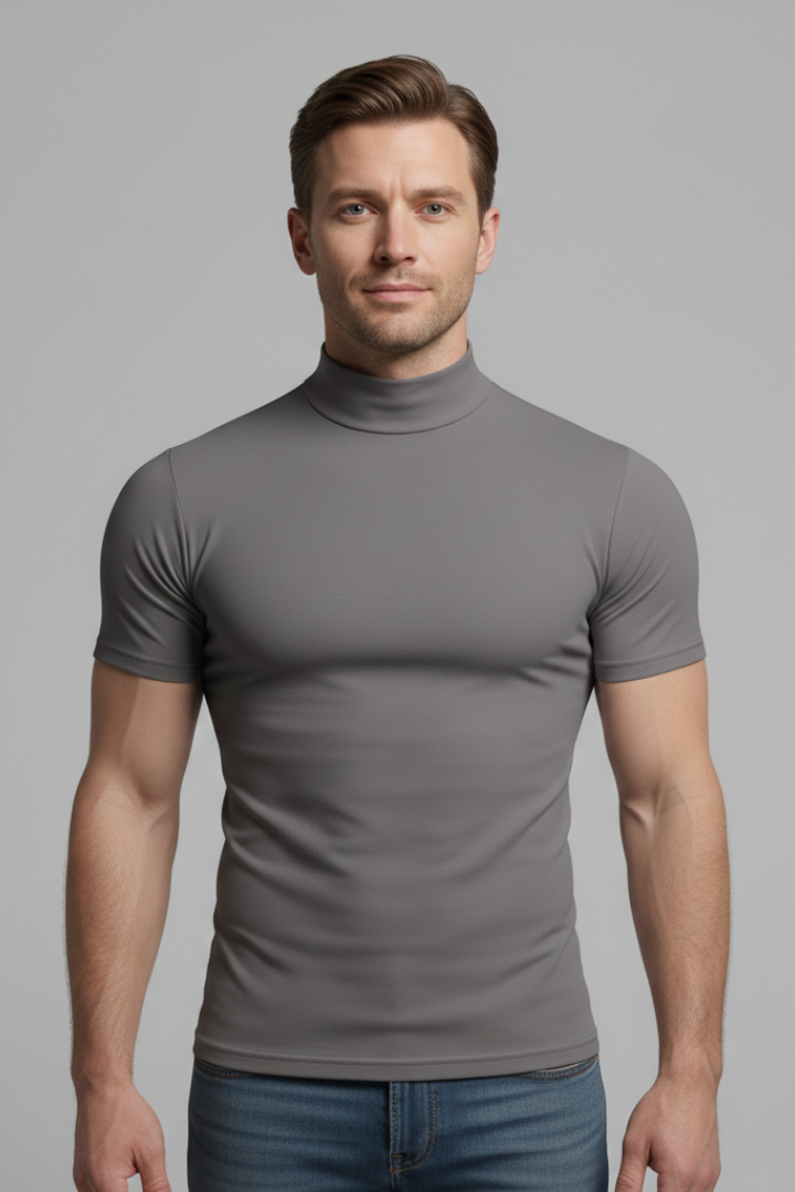 Men's Roll-Neck T-Shirt with Short Sleeves