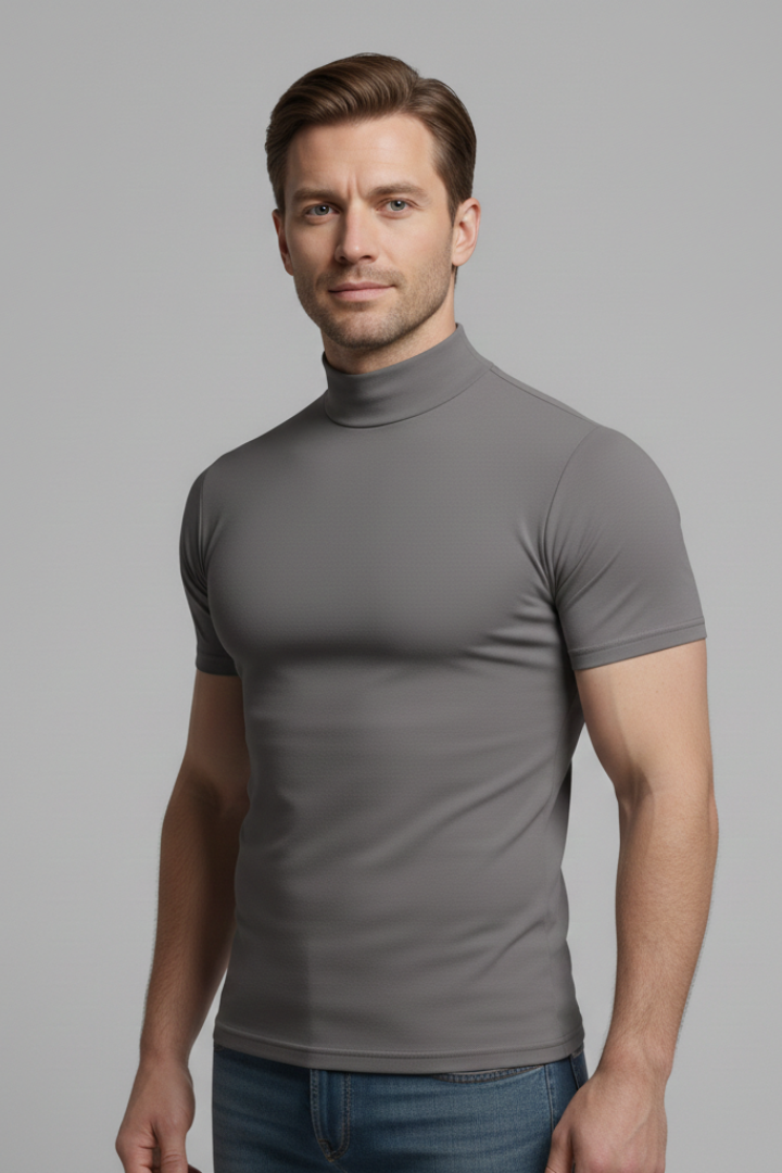 Men's Roll-Neck T-Shirt with Short Sleeves