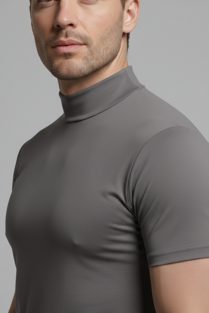 Men's Roll-Neck T-Shirt with Short Sleeves