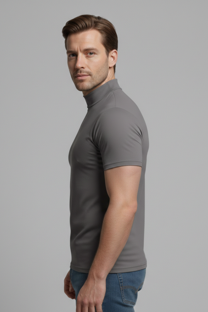 Men's Roll-Neck T-Shirt with Short Sleeves