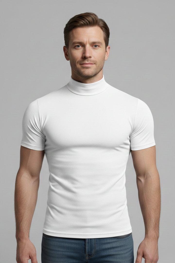 Men's Roll-Neck T-Shirt with Short Sleeves