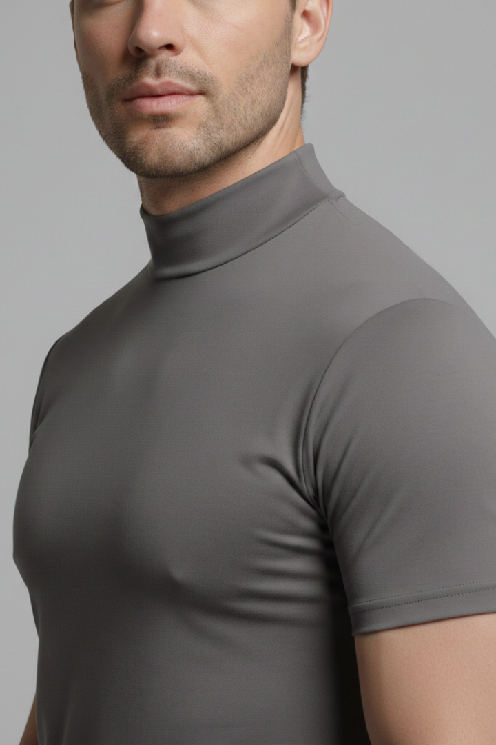 Men's Roll-Neck T-Shirt with Short Sleeves