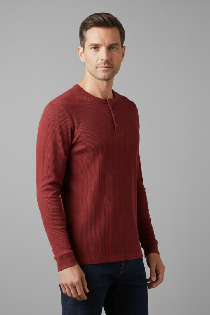Men's Shirt with Button Placket and Ribbed Texture