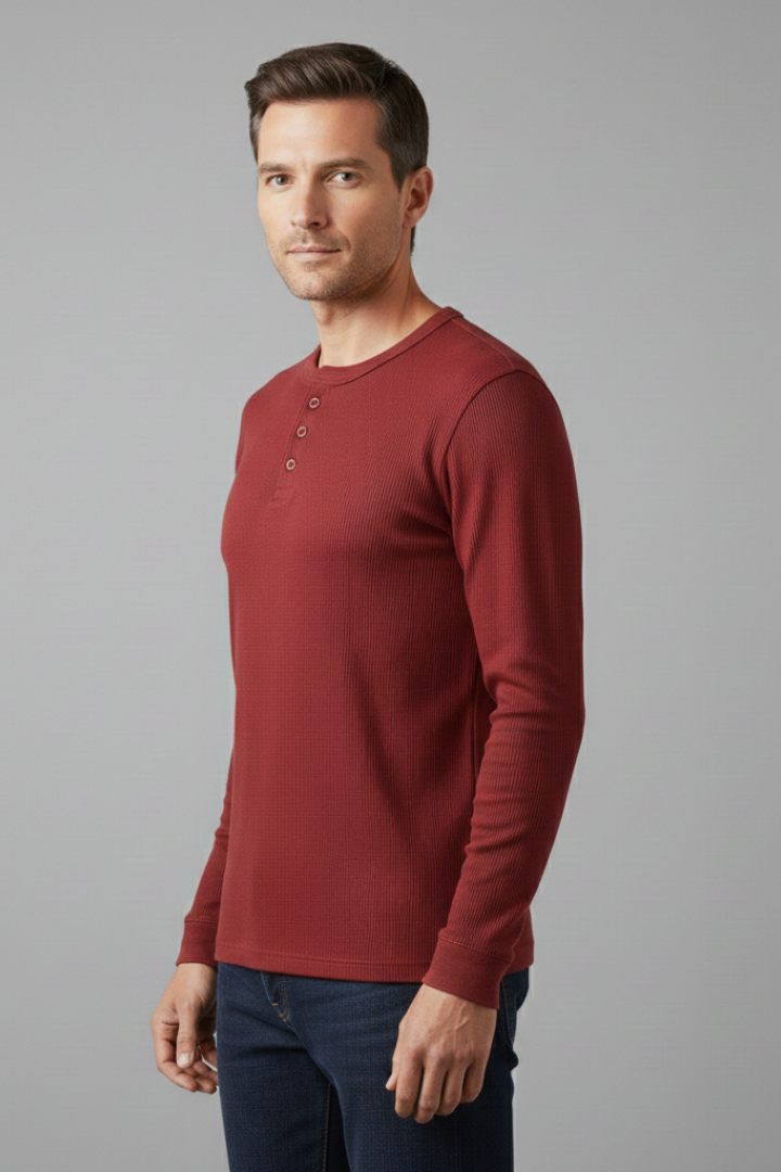 Men's Shirt with Button Placket and Ribbed Texture