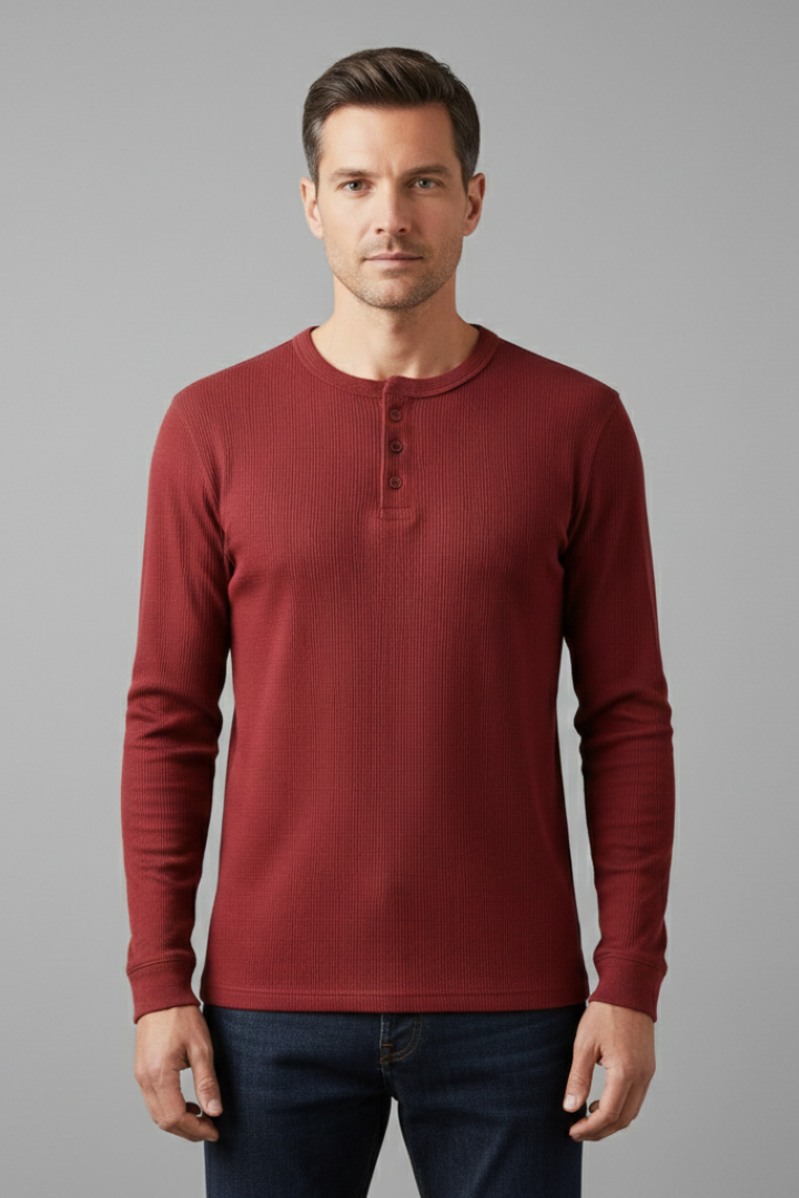 Men's Shirt with Button Placket and Ribbed Texture
