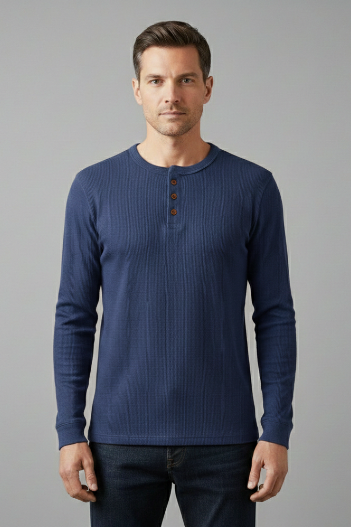 Men's Shirt with Button Placket and Ribbed Texture