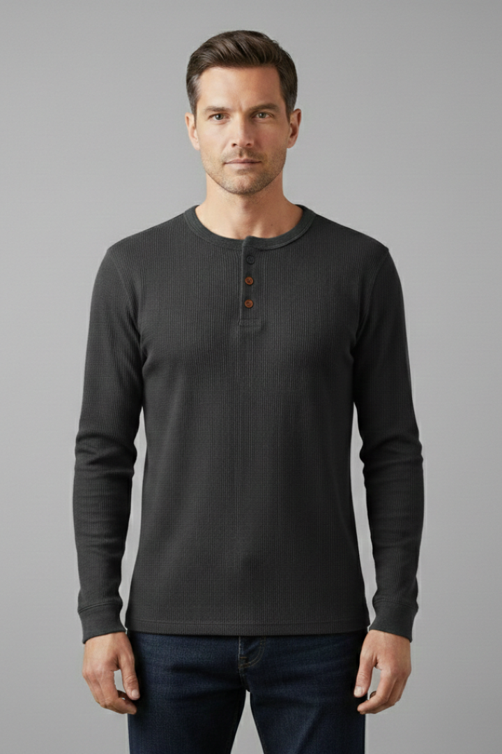 Men's Shirt with Button Placket and Ribbed Texture