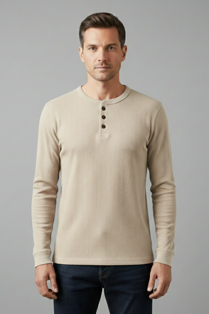 Men's Shirt with Button Placket and Ribbed Texture