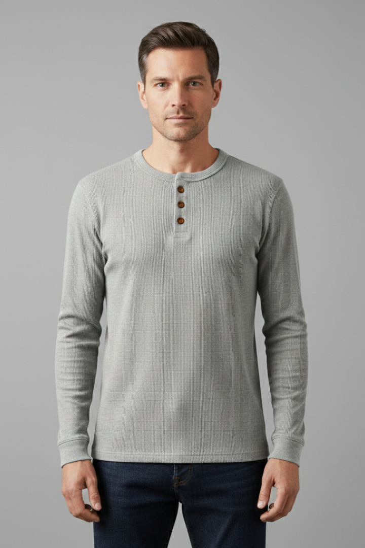Men's Shirt with Button Placket and Ribbed Texture
