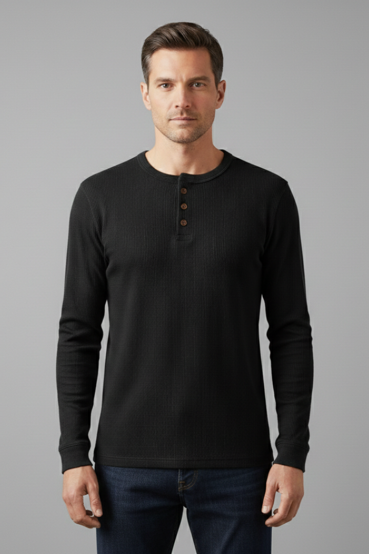 Men's Shirt with Button Placket and Ribbed Texture