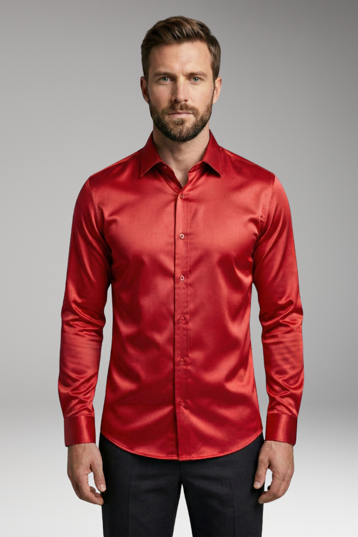 Men's Shirt with Button Placket and Satin Finish