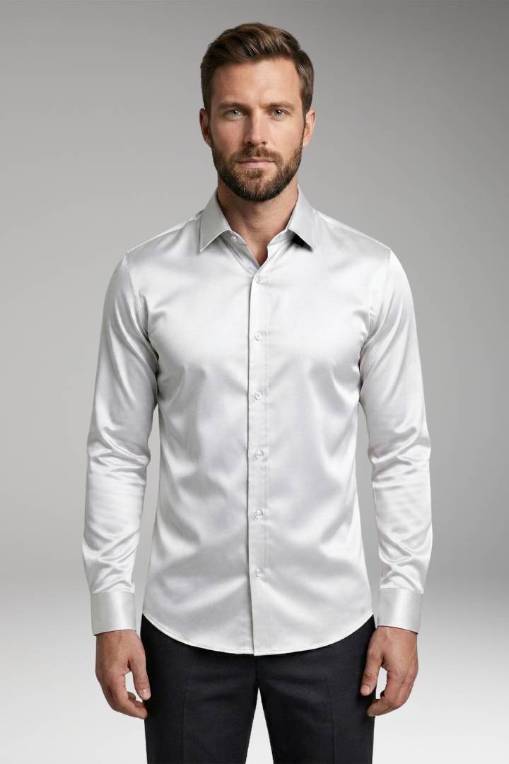 Men's Shirt with Button Placket and Satin Finish